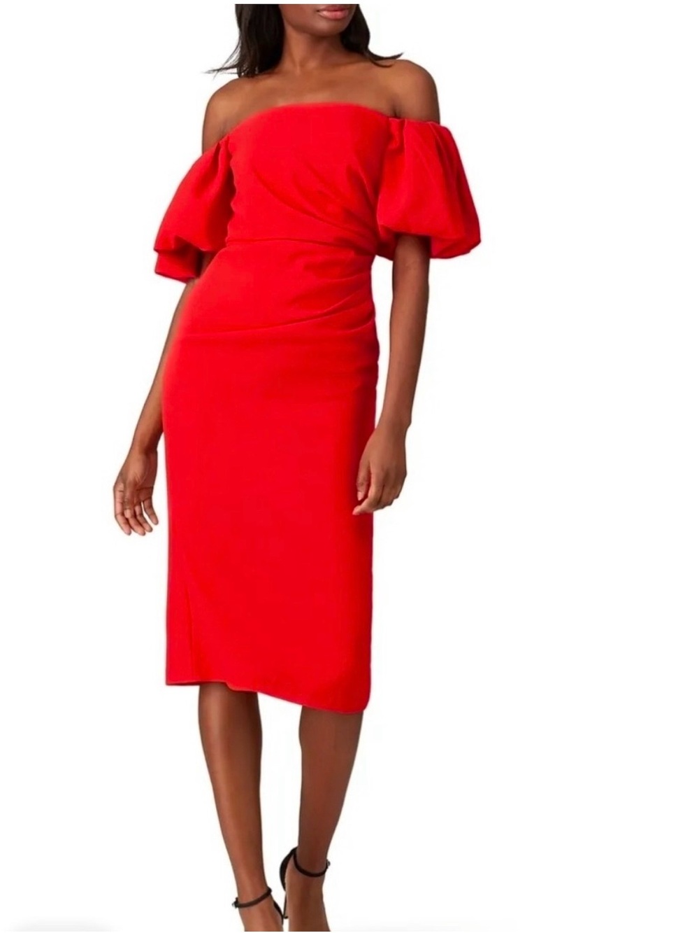 Shoshanna Janessa off the shoulder Red Midi dress size 6
